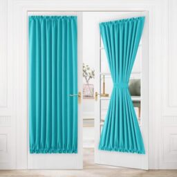DWCN French Door Curtains ??? Rod Pocket Thermal Blackout Curtain for Doors with Glass Window, Kitchen and Patio Doors for Privacy, 54 X 80 Inches Long, 1 Curtain Panel with Tieback, Turquoise