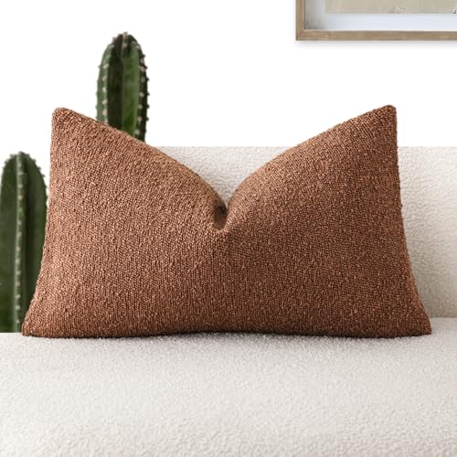 Foindtower Decorative Textured Boucle Throw Pillow Covers Accent Solid Lumbar Pillow Cases Neutral Soft Cozy Couch Cushion Case for Chair Sofa Bedroom Living Room Home Decor 12x20 Inch,1PC,Red Taupe