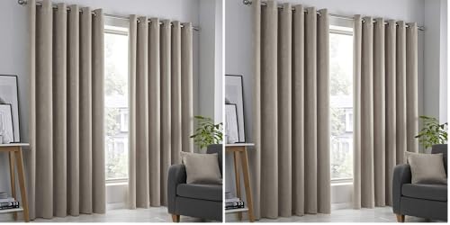 Fusion - Natural Curtains W66 x L90 (168 x 229cm) - 2x Panels - Eyelet Curtains in Natural Linen - Thermal Curtains for Bedroom/Living Room - Curtains & Drapes - Door Curtains - Strata Collection