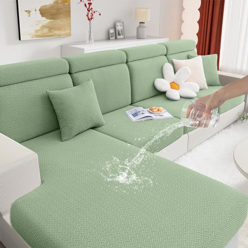 hyha Waterproof Couch Cushion Covers, Stretch Magic Sofa Covers Washable, Thick Jacquard Fabric, Waterproof Sofa Couch Covers for 2 Cushion Couch Sofa for Pets (2 Packs, Green)
