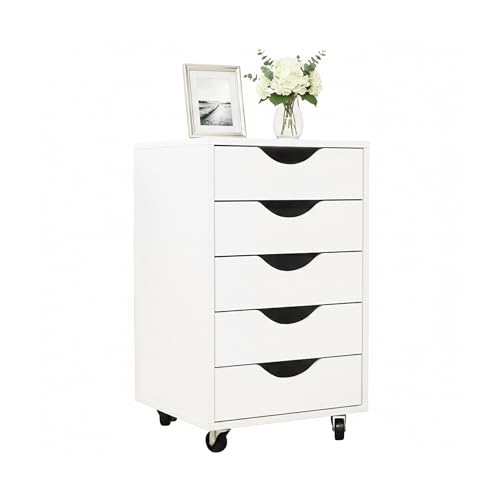 Relaxdays roll container, 5 drawers, H x W x D: 66.5x40x40cm, filing cabinet on castors, under-desk cabinet, white