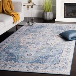 SAFAVIEH Traditional Rug Ideal for High Traffic Areas - Machine Washable and Non Slip - Tucson Collection, Short Pile, in Beige and Grey, 120 X 120 cm