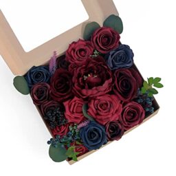 Forwedo Artificial Wedding Flowers Combo for Wedding Bouquets Centerpieces Flower Arrangements Decorations, DIY Wedding Flowers (Burgundy & Navy)