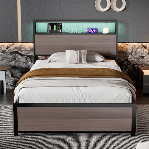 Ball & Cast 3FT single bed 90x190cm, With LED light strip and 4 drawerss, 2 USB port+1 Type C, Durable and Sturdy, Youth Multifunctional bed, Grey