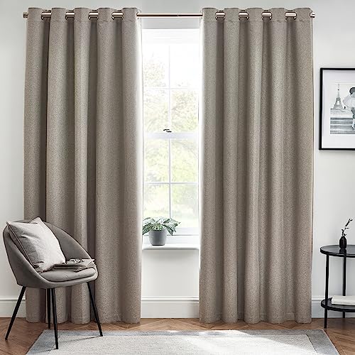 furn. Dawn Textured Blackout Eyelet Curtains – Thermal Lined Pair (Grey - Width 229 x Drop 137cm)