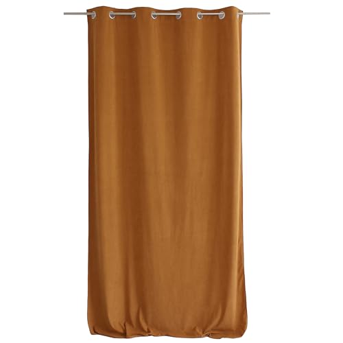 ED ENJOY HOME Velvet Curtain with Silver Eyelets Coffee Brown Large Height 140 x 260 cm 100% Polyester Öko-Tex, Calin Collection