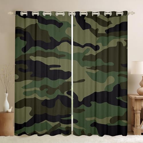 Feelyou Camouflage Curtains Bedroom Living Room Kids Camo Blackout Curtains Camouflage Print Darkening Dreapes Decor Military Style Green Window Treatments (2 Panels, 38 x 45 Inch)