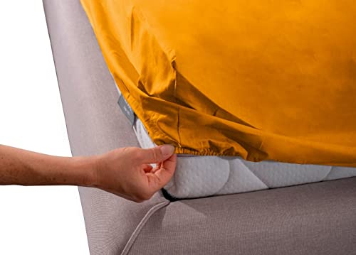 COINGROSTEX Fitted Bottom Sheet made from 100% Cotton, for Double Bed - Colour: Ochre.