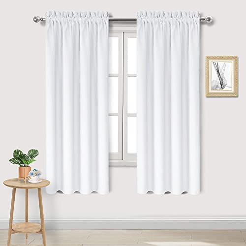 DWCN White Curtains for Living Room Thermal Insulated, 50% Light Blocking Blackout Curtains for Bedroom, Dining Room Window, W 38x L 63 Inch, Set of 2 Rod Pocket Curtain Panels