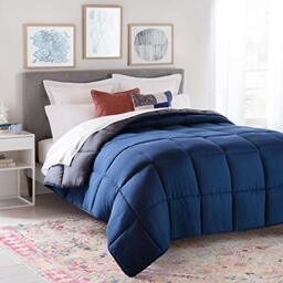 Linenspa Comforter Duvet Insert Twin XL Navy/Graphite Down Alternative All Season Microfiber-Twin XL Size - Box Stitched, Dorm Room Essentials