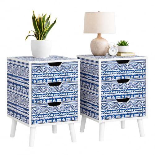 Pair of Santorini 3 Drawer Bedside Cabinet Chest Table Shabby Chic Blue