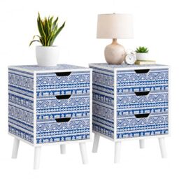 Pair of Santorini 3 Drawer Bedside Cabinet Chest Table Shabby Chic Blue