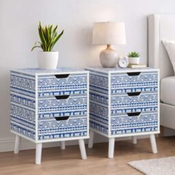 Pair of Santorini 3 Drawer Bedside Cabinet Chest Table Shabby Chic Blue