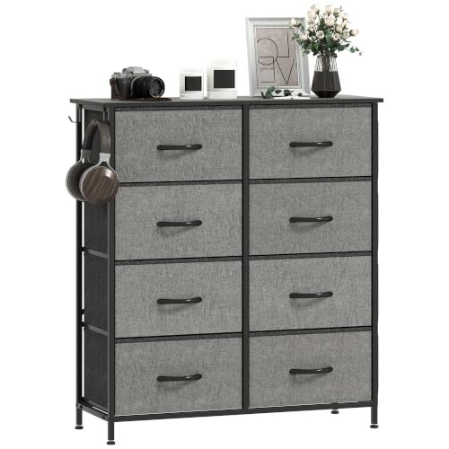 HOMCOM Chest of Drawers for Bedroom, 8 Fabric Drawers, Charcoal Grey