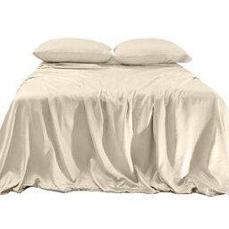 Elegant Comfort Luxurious 4-Piece Silky Satin Sheet Set, Skin and Hair Friendly, Wrinkle, Fade, Stain Resistant with Deep Pockets Fitted Sheet, Cooling Soft Satin Sheet Set, King, Cream