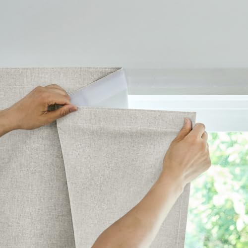 Jilron Adhesive Curtain,100% Blackout Curtains, No Drilling, Suitable for Multi-Scenes Privacy Protection (Light Beige - W60 ?? L60 in)