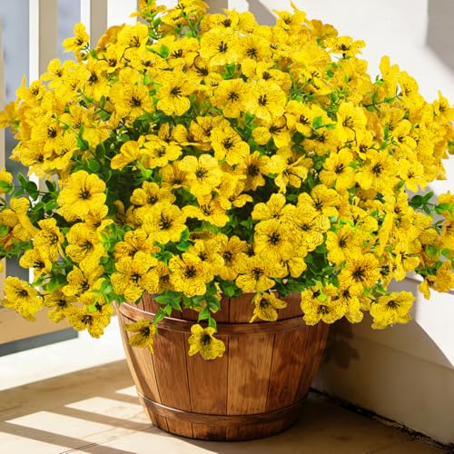 Grunyia 20 Bundles Artificial Flowers for Outdoors, UV Resistant Fake Plants Flowers Greenery Shrubs Plants for Decoration Outside Plants Hanging Planter Home Garden Decor (Yellow)