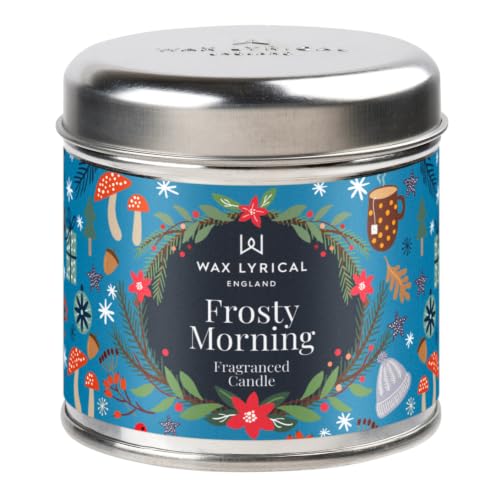 Wax Lyrical Frosty Morning Candle Tin, Up to 35 Hour Burn Time - Soft Floral Scents with Hints of Spice, Powdery Musk Scents, a Delicate Elegant Fragrance, For Living Rooms and Home Offices