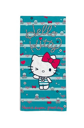 hermet, Hello Kitty Beach Towel, 70 x 140 cm, Beach or Pool Towel, 100% Soft Cotton, Practical and Lightweight