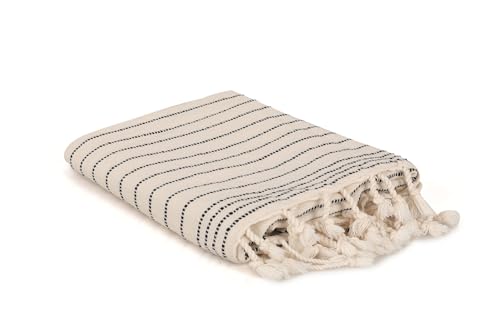 Luxurious fouta Beach Towel, 100% Cotton, 90 x 185 cm, Absorbent, Soft and Washable, Elegant Design in Black and Cream for Beach and Spa