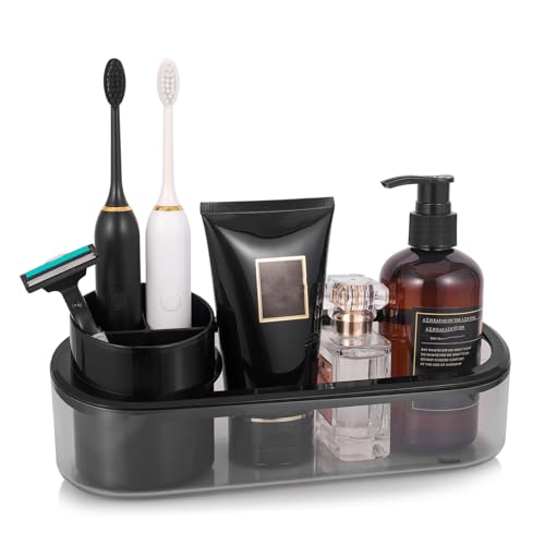 Ayswupt Black Toothbrush Holder for Bathroom,Detactable Bathroom Tray for Men,Electric Tooth Brushing Holder,Bathroom Countertop Organizer,Tooth Brush Toothpaste Caddy Storage,Vanity Sink Accessories