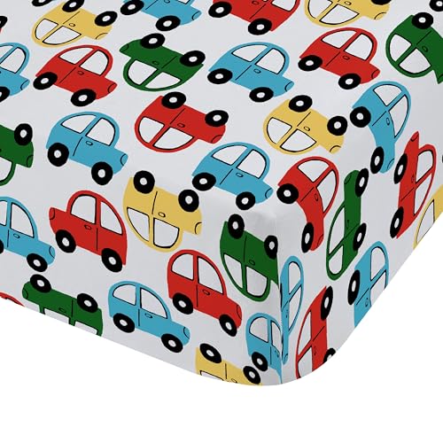 Transport Fitted Sheet with Print and Plain Fitted Sheet in White 90 x 200 cm