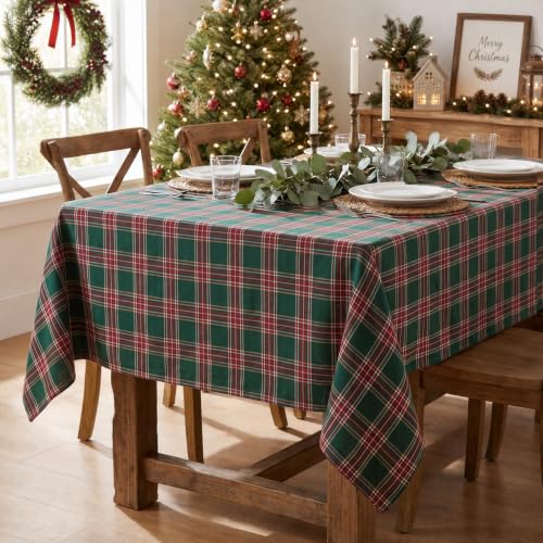 Horaldaily Christmas Checkered Tablecloth 55??84 Inch Rectangular, Green Buffalo Plaid Xmas Table Cloth, Washable Winter Farmhouse Table Decor for Dinner/Party Decoration/Holiday