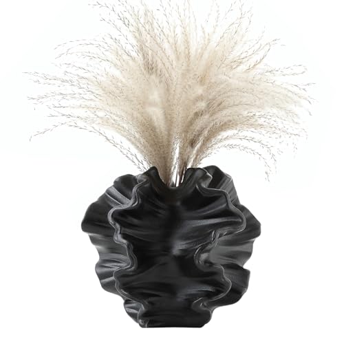 BUICCE Black Ceramic Coral Vase for Pampas Grass Decor Modern Decorative Flower Vase for Home Office Living Room Table Centerpieces.