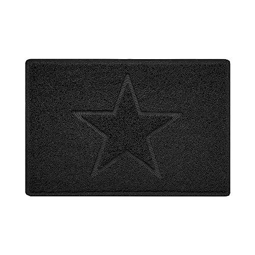 Nicoman Star Shape Embossed Entrance Door Mat Non Slip Dirt Trapper PVC Spaghetti Mat with Rubber Base, Jet Washable Quick Drying Doormat Drainage Outdoor Use Only - (Small, Black, 60 x 40cm)