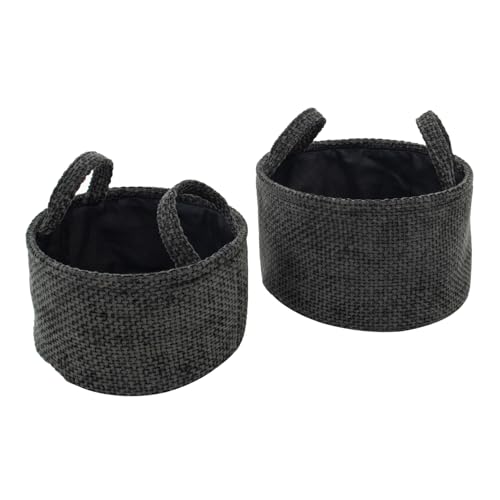 JVL Metro Set of 2 Round Storage Baskets with Handles, Home Tidy Solutions, Black