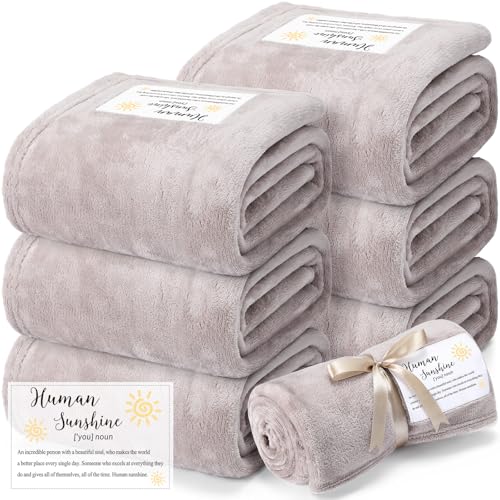 Moukeren 6 Pack Employee Appreciation Gifts Thank You Blankets Bulk, 50 x 60 Inch Fuzzy Cozy Blankets with Inspirational Quote, Soft Flannel Throws for Teachers Nurses(Camel,Sunshine)