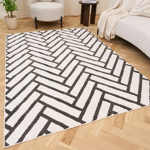 THE RUGS Living Room Rug, Loft Collection – Modern Textured 14mm Soft Pile Area Carpet, Non-Shedding & Easy Care [ Chevron Dark Grey, 240x340 cm]