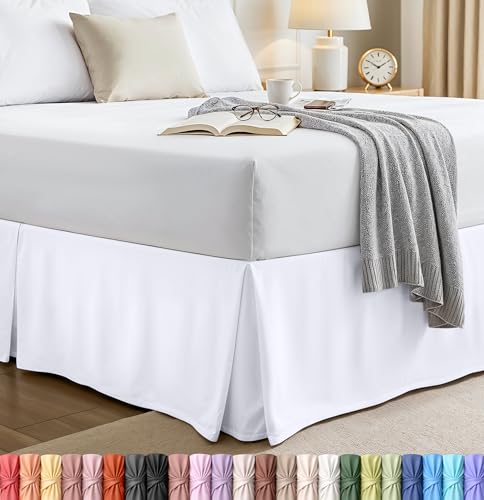 Full Bed-Skirt White - Quadruple Pleated, Brushed Velvety Microfiber - Comfortable, Wrinkle, Fade, Stain & Abrasion Resistant - Hotel Quality Extremely Durable By Utopia Bedding