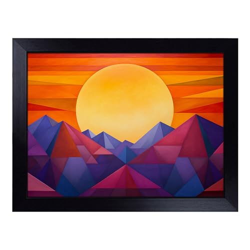 Lap Tray with Bean Bag Cushion, Sunset Geometric - Handmade in the UK, Raised Wooden Edge, Padded Cushion, Heat-Resistant Wipe-Clean Surface, for Meals, Laptops and Crafts