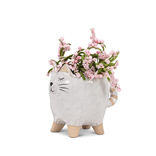 "Abbott Collection Small Cat withTail Planter, Ceramic, White, 4"" L"