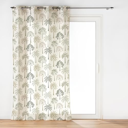 Douceur d'Intérieur, Palmea Green Sandblasted Printed Eyelet Curtain 140 x 280 cm