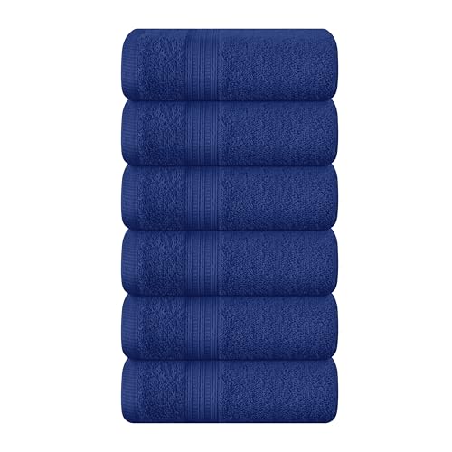 BOUTIQUO Ultra Soft Cotton 6 -Piece Hand Towel Set 16x24 Inch, Ideal for use in Bathroom, Kitchen, Gym, Spa & General Cleaning, Compact & Lightweight Multi Purpose Hand Towels - Navy Blue
