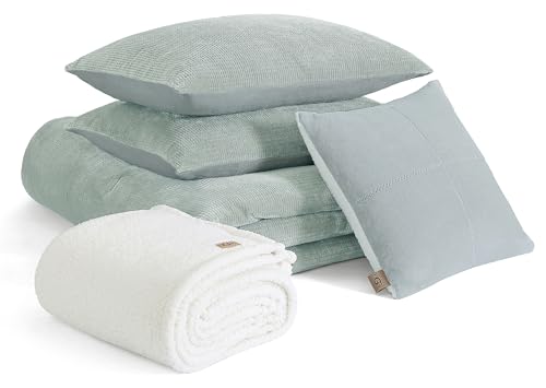 UGG Remina Comforter Set 5 Piece Bed in a Bag with Throw Blanket, Decorative Pillow, Shams, and Reversible Comforter Hypoallergenic Washable Luxury Fluffy Bedding Set, King, Blue Green Clear Creek