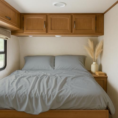 RV Sheets, Bunk (30x75) Inch, Upto 10-12 Inch Deep Pocket, 100% Egyptian Cotton RV Sheet Sets 4 Piece, Light Grey Solid