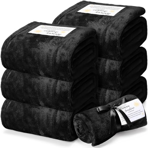 Moukeren 6 Pack Employee Appreciation Gifts Thank You Blankets Bulk, 50 x 60 Inch Fuzzy Cozy Blankets with Inspirational Quote, Soft Flannel Throws for Teachers Nurses(Black,Sunshine)