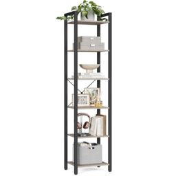 VASAGLE 6-Tier Bookshelf, Bookcase, Shelving Unit, for Office, Study, Living Room, Bedroom, 30 x 40 x 187.5 cm, Industrial, Heather Greige and Ink Black LLS101B02