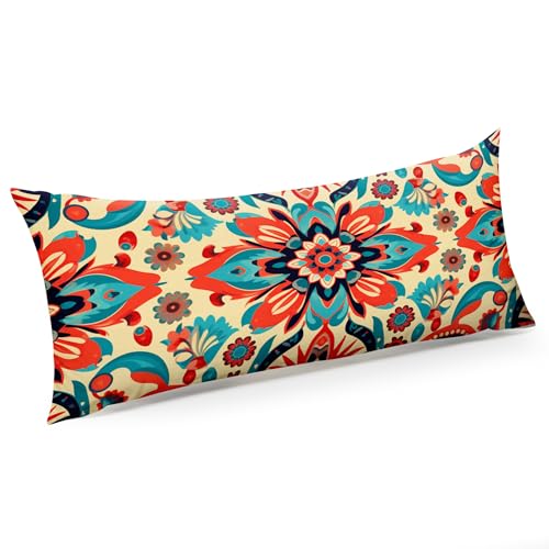 "GABraden Microfiber Body Pillow Cover with Hidden Zipper,Comfortable Fabric,Floral Print Pattern Body Pillow Case,Lightweight and Breathable,The Size is 20 ""X 54""(Bohemian Flower-08)"