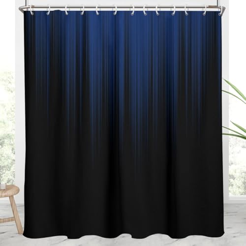 AAtter Navy Blue and Black Ombre Shower Curtain, Extra Long 72x84 Inch - 12 Hooks Striped Polyester Fabric, Dark Modern Abstract Style, Cool Anime Design, Trendy Striped Tall Bathroom Decor for Men