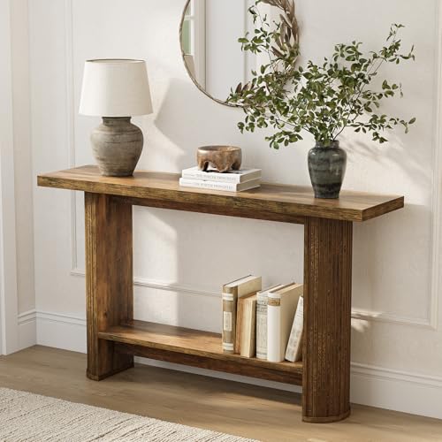LITTLE TREE 55-Inch Modern Console Table, Narrow Sofa Table for Hallway, Wooden Entrance Table Behind The Couch for Living Room, Hallway, Entrance, Brown