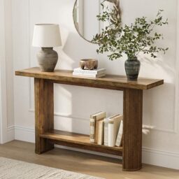 LITTLE TREE 55-Inch Modern Console Table, Narrow Sofa Table for Hallway, Wooden Entrance Table Behind The Couch for Living Room, Hallway, Entrance, Brown