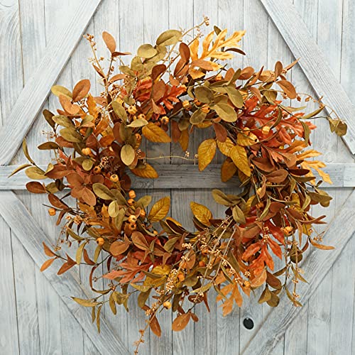 AMF0RESJ Artificial Fall Wreath for Front Door Autumn Wreath with Mixed Leaves for Farmhouse Indoor Outdoor Window Wall Door Decor