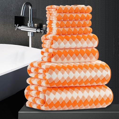 8 Piece Bathroom Towel Set -2 Oversized Bath Towels,2 Hand Towels,4 Washcloths- 600GSM Soft Hotel Towel Set Extra Large Bath Sheet for Bathroom,Highly Absorbent Quick Dry Bath Towel Collections,Orange