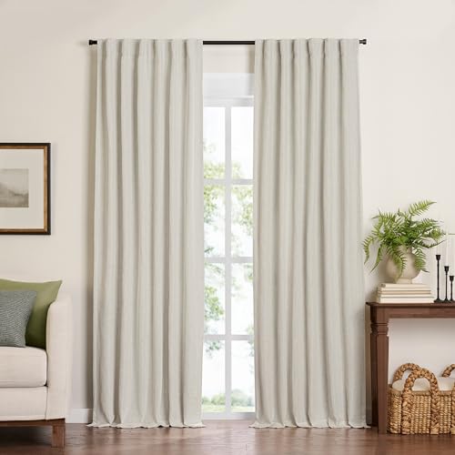 "Elrene Home Fashions Harrow Solid Texture Blackout Single Window Curtain Panel, 52""x95"", Natural"