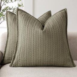 Foindtower Set of 2 Decorative Cotton Waffle Weave Throw Pillow Covers Euro Shams Cushion Covers Accent European Pillowcase for Bed Couch Sofa Bedroom Living Room Home Decor 26??26 Inch Olive Green