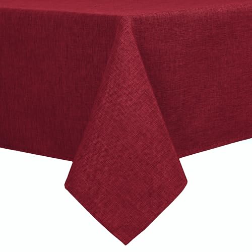 Hiasan Faux Linen Rectangle Tablecloth - Wrinkle and Stain Resistant Washable Table Cloth for Kitchen Dining Room Holiday Table Cover for Dinner, Red, 60 x 120 Inch